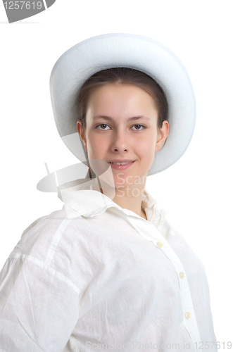 Image of A young girl in a white hat