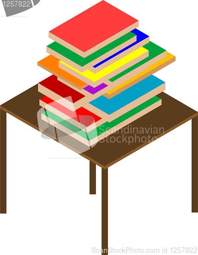 Image of Books on brown table. vector