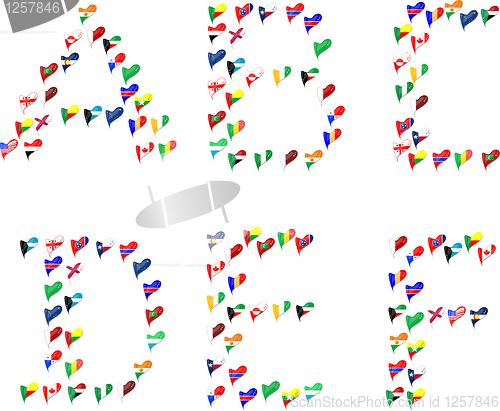 Image of Alphabet letters made of flags in heart