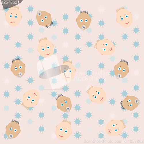 Image of smile babies with pacifier greeting background