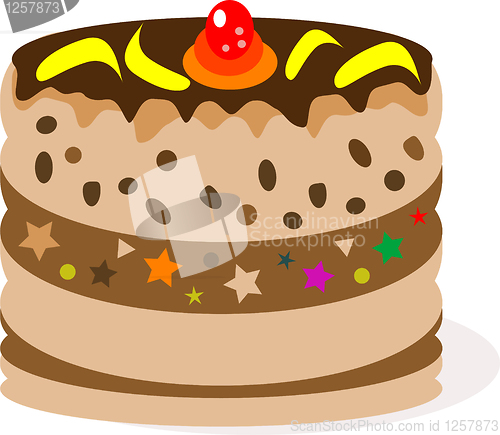 Image of celebratory chocolate cake with bananas