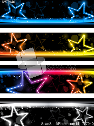 Image of Glowing Neon Stars Banner Background Set of Four