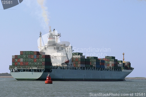 Image of Cargo ship leaving port of Rotterdam