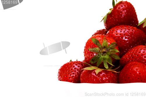 Image of Zoomed foto of strawberry in white studio