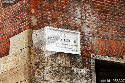 Image of Street name board Via Dante Allighieri in Verona