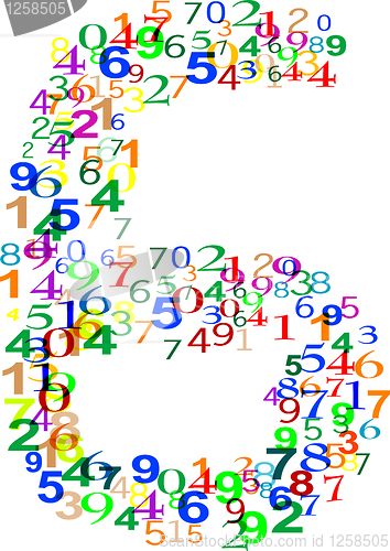 Image of Number Six 6 made from colorful numbers