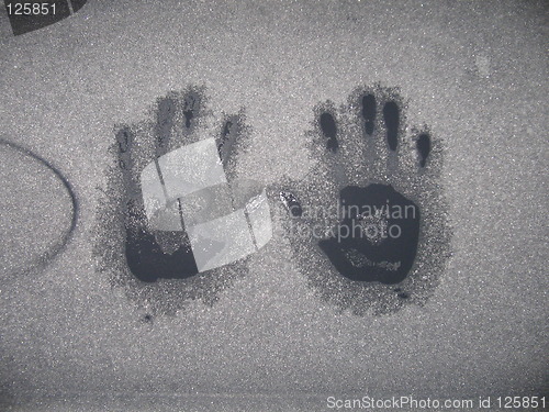 Image of Hands on frozen window