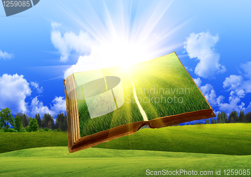 Image of magic book with a landscape