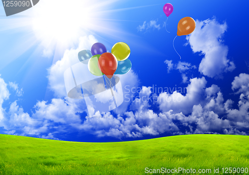 Image of Color balloons in the dark blue sky