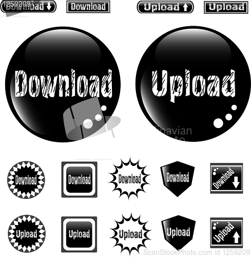 Image of Black web glossy buttons download and upload sign