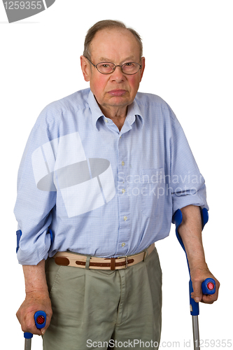 Image of Male senior on crutches