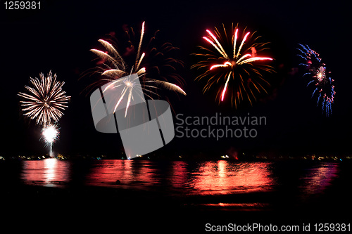 Image of Fireworks Grand Finale Over Water with Reflections