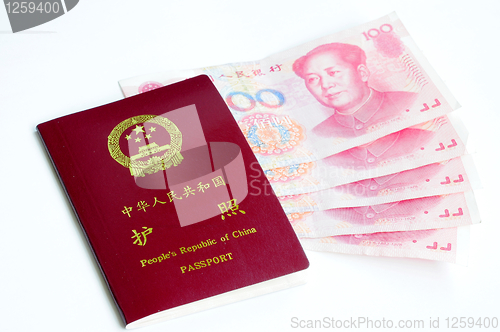 Image of Chinese passport and money