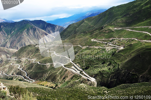 Image of Landscape of zigzag roads in the mountains