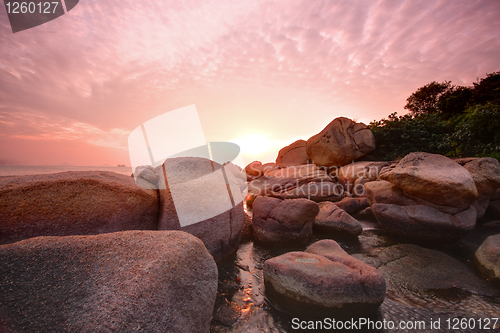 Image of Beautiful colorful sunset over sea