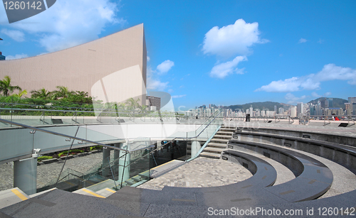 Image of Architecture structure of Hong Kong Cultural Centre over blue sk