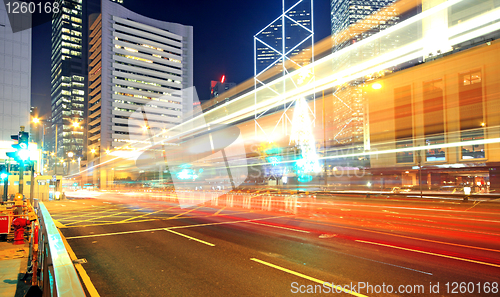 Image of Traffic through the city (traffic seen as trails of light) 