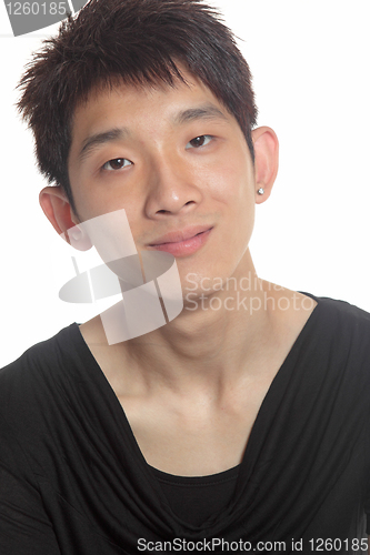 Image of Closeup portrait of young man of Asian with copyspace on white. 