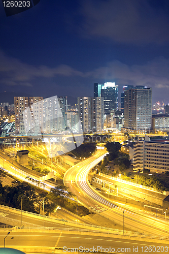 Image of traffic in Hong Kong at night 