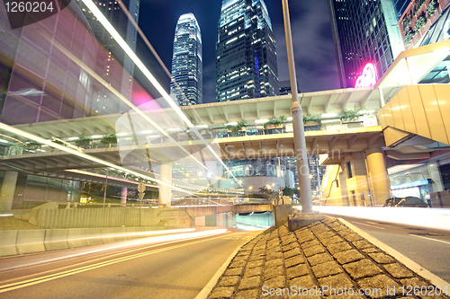 Image of traffic in Hong Kong at night 