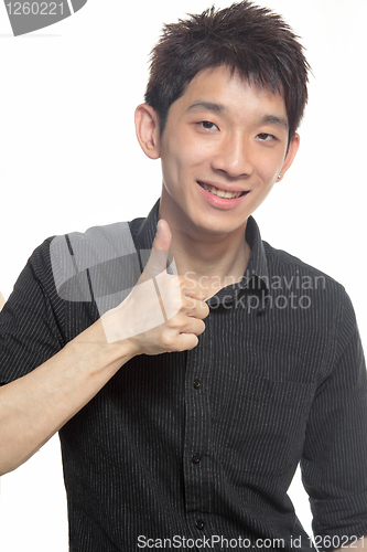 Image of Portrait of hand showing goodluck sign against white background 