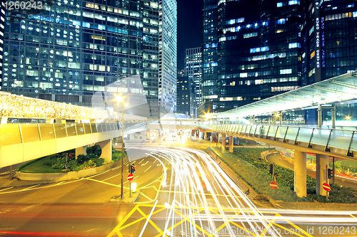 Image of Traffic through the city (traffic seen as trails of light) 