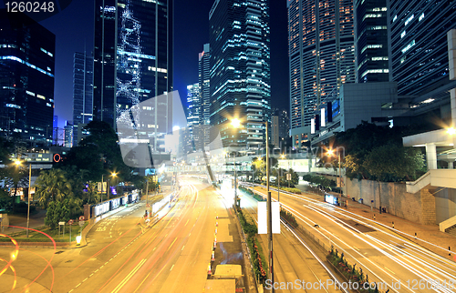 Image of Traffic through the city (traffic seen as trails of light) 