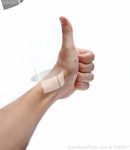 Image of Portrait of hand showing goodluck sign against white background 