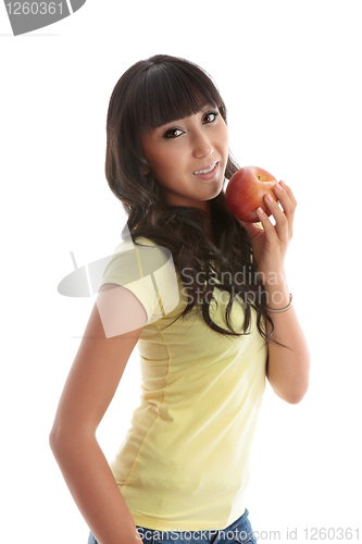 Image of Good nutrition girl eat apple