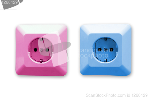 Image of pink and blue electric sockets