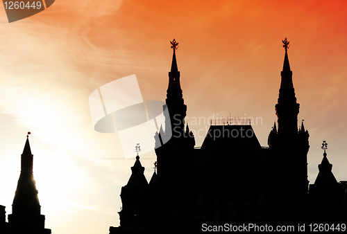 Image of silhouette of Historical museum, Red square, Moscow, Russia