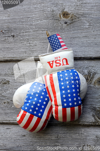 Image of Boxing Gloves and Tiny US Flag