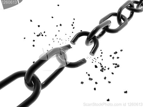 Image of A computer generated image of a chain with a broken link. 