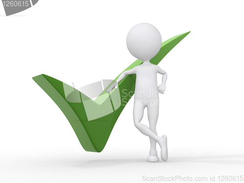 Image of 3D person getting it right with a green check mark - isolated ov