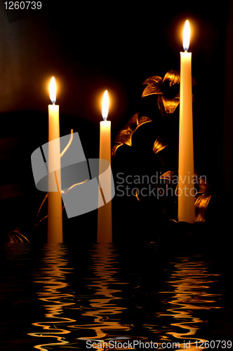 Image of Candles and its reflection in dark water