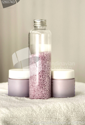 Image of cosmetics.Salt for bathing and a cream