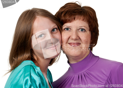 Image of portrait of a middle-aged mother with a young daughter