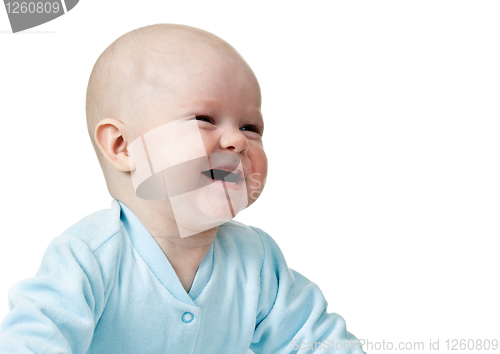 Image of portrait of happy and smiling baby