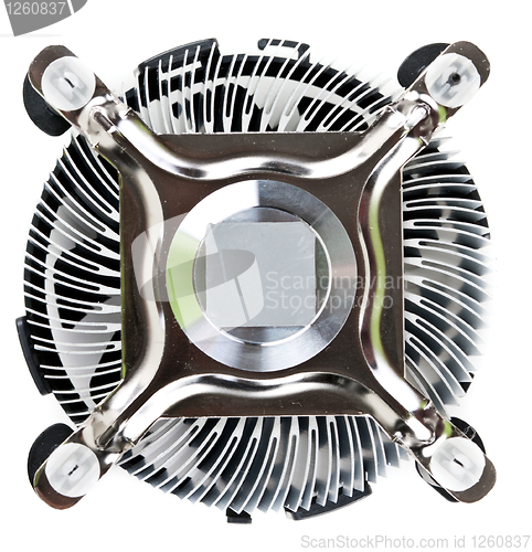 Image of aluminum radiator fan with the CPU 