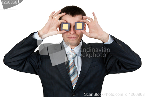 Image of Businessman turned a blind eye two processors