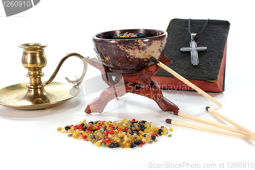 Image of colorful frankincense with incense censer