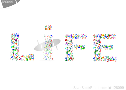 Image of Life word made from colorful numbers