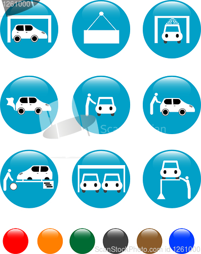 Image of car Auto service blue button set icon