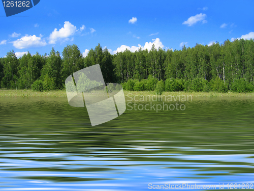 Image of summer landscape reflected in water
