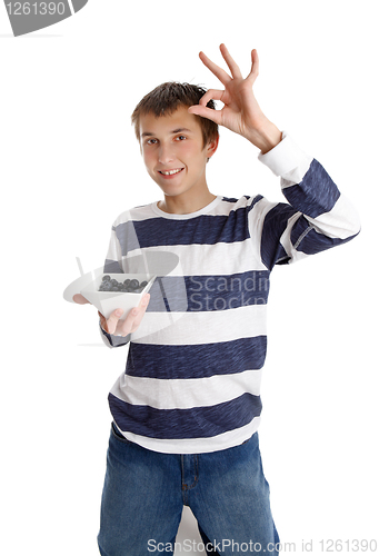 Image of Healthy Eating - boy holding blueberries