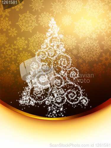 Image of Christmas tree illustration on golden. EPS 8