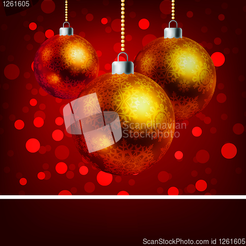 Image of Christmas baubles with bokeh background. EPS 8