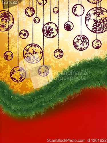 Image of Christmas Card with baubles. EPS 8