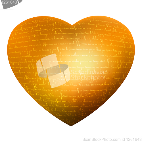 Image of Golden heart, glow letters, text - love you. EPS 8