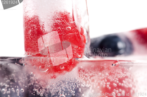 Image of Raspberry and blackberry frozen in ice sticks